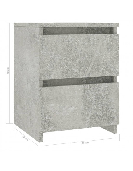 Comodini 2pz Grigio Cemento 30x30x40 cm in Legno Multistrato