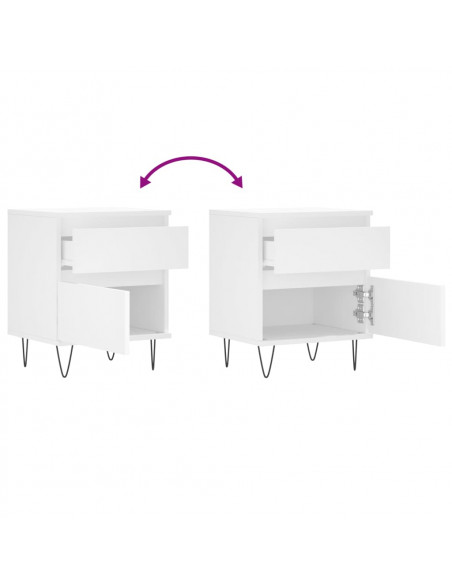 Comodini 2pz Bianchi 40x35x50 cm in Legno Multistrato