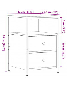 Comodini 2pz Rovere Artigianale 34x35,5x50 cm Legno Multistrato