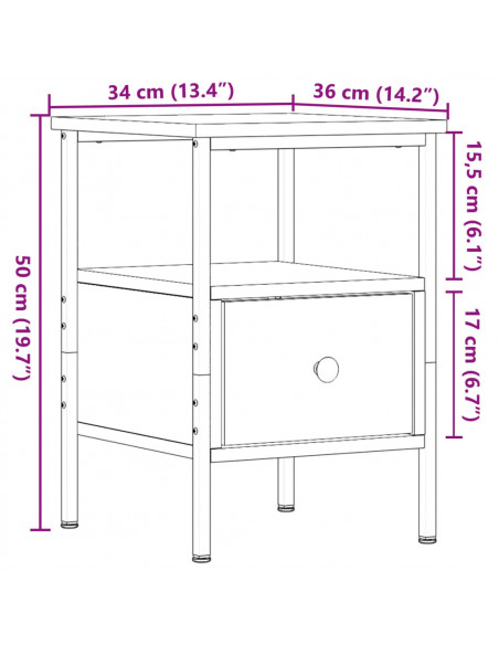 Comodini 2pz Rovere Artigianale 34x36x50cm in Legno Multistrato