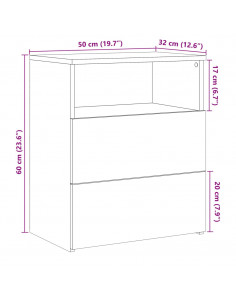 Comodini 2pz Rovere Artigianale 50x32x60cm in Legno Multistrato