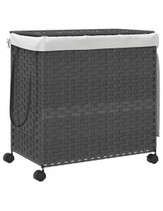 Cesto Portabiancheria con Ruote Grigio 60x35x60,5 cm Rattan 2