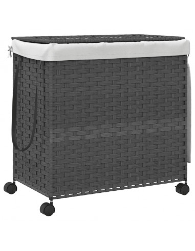 Cesto Portabiancheria con Ruote Grigio 60x35x60,5 cm Rattan