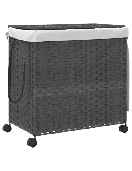 Cesto Portabiancheria con Ruote Grigio 60x35x60,5 cm Rattan