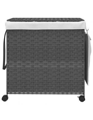 Cesto Portabiancheria con Ruote Grigio 60x35x60,5 cm Rattan