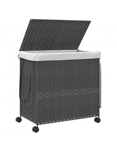 Cesto Portabiancheria con Ruote Grigio 60x35x60,5 cm Rattan