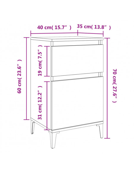 Comodini 2pz Rovere Fumo 40x35x70 cm