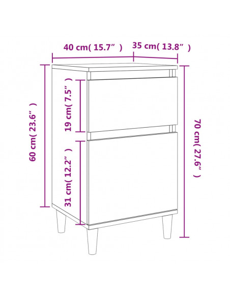 Comodini 2pz Rovere Marrone 40x35x70 cm