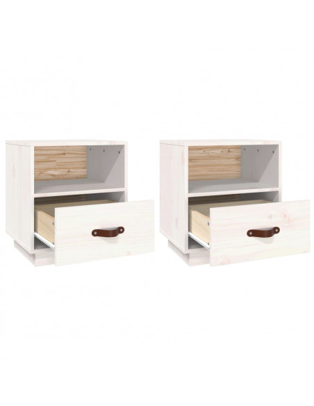 Comodini Bianco 2 pz 40x34x45 cm in Legno Massello di Pino