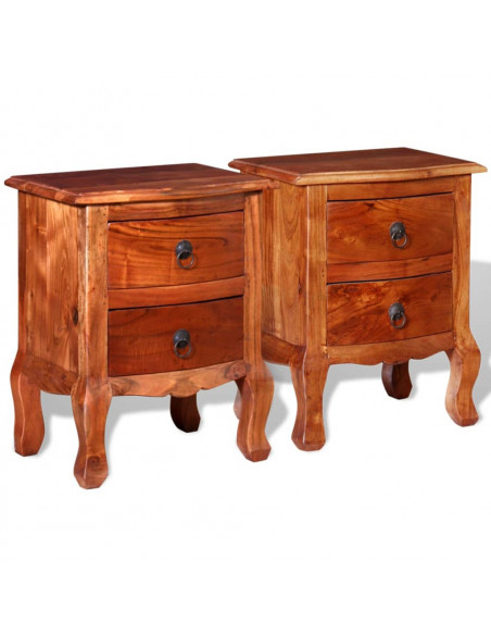 Comodini con Cassetti 2 pz in Legno Massello di Acacia