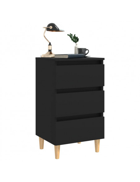 Comodini con Gambe in Legno Massello 2pz Neri 40x35x69 cm