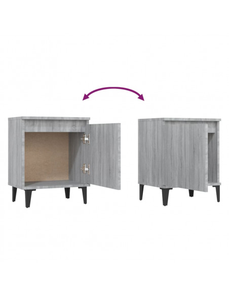 Comodini con Gambe in Metallo Grigio Sonoma 40x30x50 cm