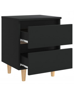 Comodini con Gambe in Pino Massello 2pz Neri 40x35x50 cm