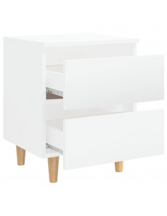 Comodini con Gambe Legno Pino 2pz Bianco Lucido 40x35x50 cm