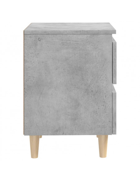 Comodini con Gambe Pino Massello 2pz Grigio Cemento 40x35x50 cm