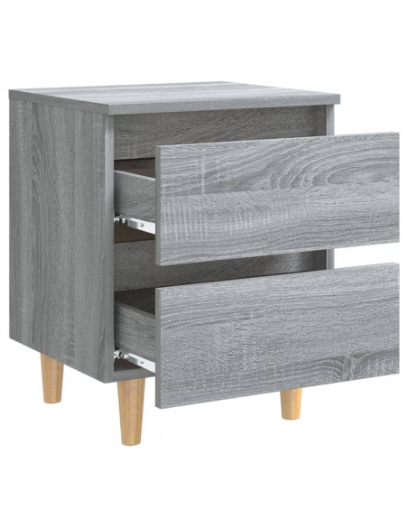 Comodini Gambe in Legno Massello 2 pz Grigio Sonoma 40x30x50 cm