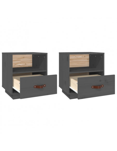 Comodini Grigi 2 pz 40x34x45 cm in Legno Massello di Pino