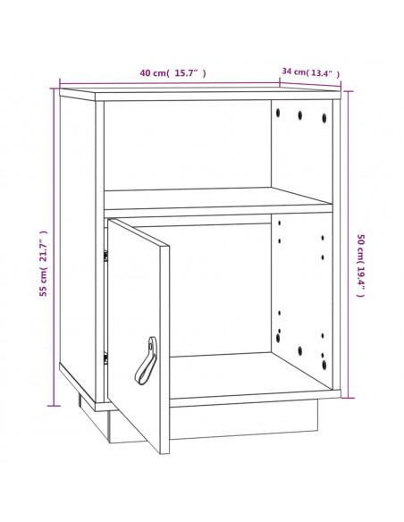 Comodini Grigi 2 pz 40x34x55 cm in Legno Massello di Pino