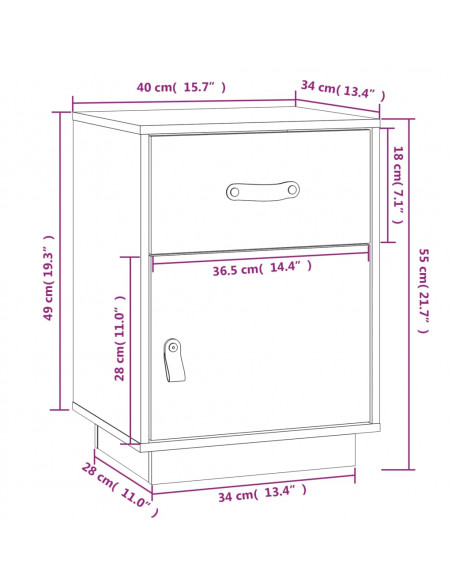 Comodini Neri 2 pz 40x34x55 cm in Legno Massello di Pino