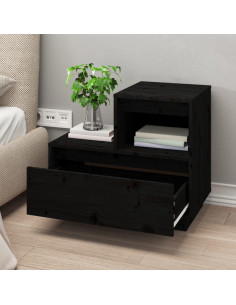 Comodini Neri 2 pz 60x34x51 cm in Legno Massello di Pino