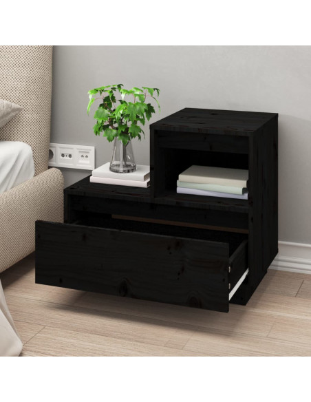 Comodini Neri 2 pz 60x34x51 cm in Legno Massello di Pino
