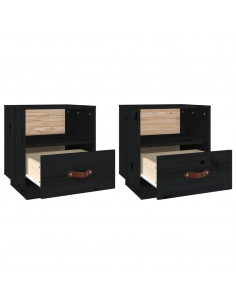 Comodini Nero 2 pz 40x34x45 cm in Legno Massello di Pino