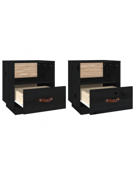 Comodini Nero 2 pz 40x34x45 cm in Legno Massello di Pino
