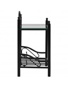 Comodini Set 2pz in Acciaio e Vetro Temperato 45x30,5x60cm Nero