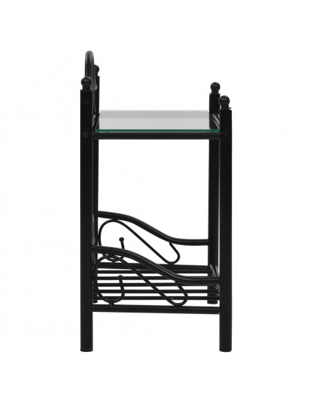 Comodini Set 2pz in Acciaio e Vetro Temperato 45x30,5x60cm Nero