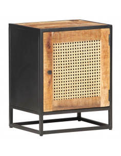 Comodino 40x30x50 cm Legno di Mango Grezzo e Canna Naturale