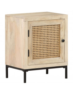 Comodino 40x30x50 cm Legno Massello di Mango e Canna Naturale