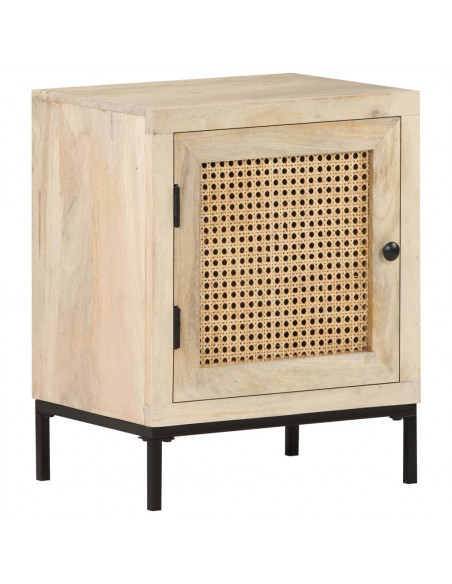 Comodino 40x30x50 cm Legno Massello di Mango e Canna Naturale