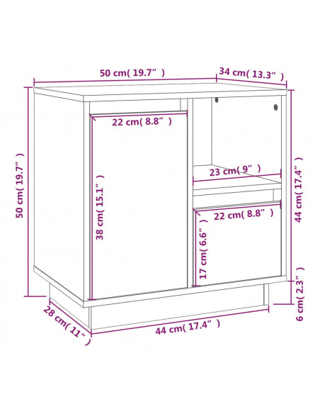 Comodino 50x34x50 cm in Legno Massello di Pino