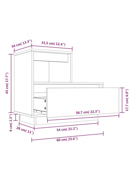 Comodino 60x34x51 cm in Legno Massello di Pino