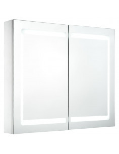 Armadietto Bagno con Specchio e LED 80x12,2x68 cm 2
