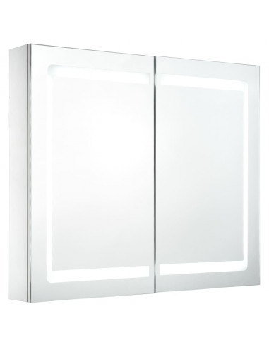 Armadietto Bagno con Specchio e LED 80x12,2x68 cm
