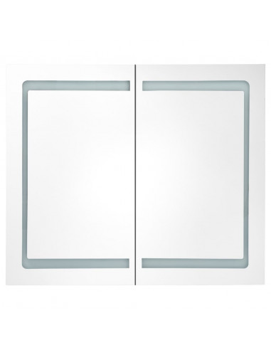 Armadietto Bagno con Specchio e LED 80x12,2x68 cm