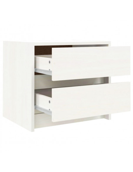 Comodino Bianco 40x31x35,5 cm in Legno Massello di Pino