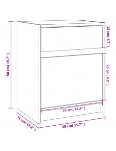 Comodino Bianco 40x31x50 cm in Legno Massello di Pino
