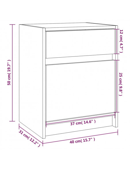 Comodino Bianco 40x31x50 cm in Legno Massello di Pino