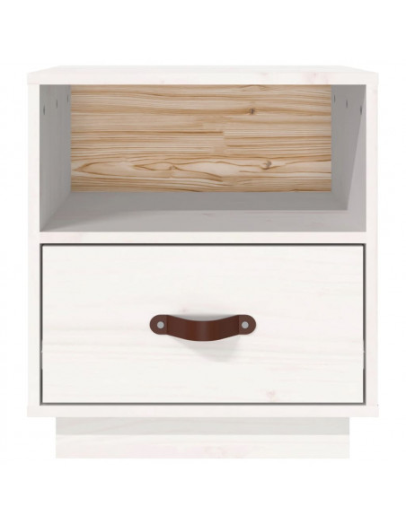 Comodino Bianco 40x34x45 cm in Legno Massello di Pino