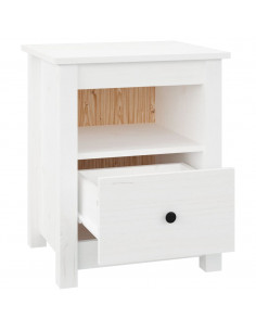 Comodino Bianco 40x35x49 cm in Legno Massello di Pino