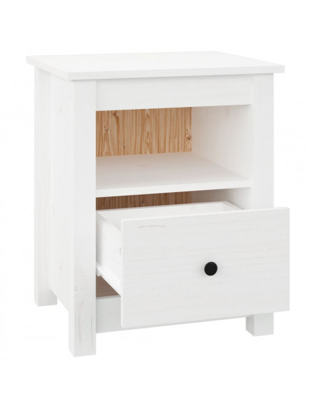 Comodino Bianco 40x35x49 cm in Legno Massello di Pino