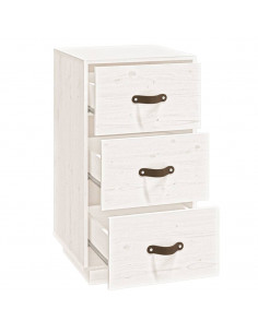 Comodino Bianco 40x40x75 cm in Legno Massello di Pino