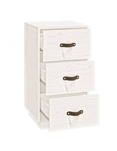 Comodino Bianco 40x40x75 cm in Legno Massello di Pino