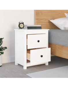 Comodino Bianco 50x35x61,5 cm in Legno Massello di Pino