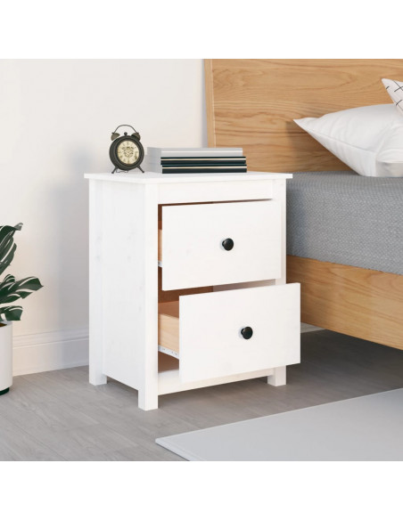 Comodino Bianco 50x35x61,5 cm in Legno Massello di Pino