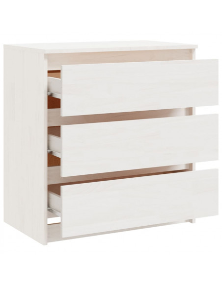 Comodino Bianco 60x36x64 cm in Legno Massello di Pino