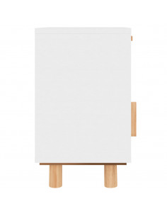 Comodino Bianco in Legno Massello di Pino e Rattan Naturale