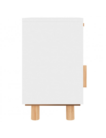 Comodino Bianco in Legno Massello di Pino e Rattan Naturale
